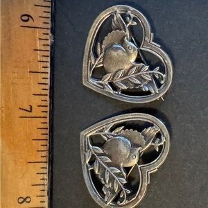 Sterling Silver Heart Bird Brooch Set